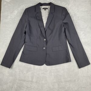 Ann Taylor Women's Blazer 8 Wool Blend Striped Black Classic 2 Button